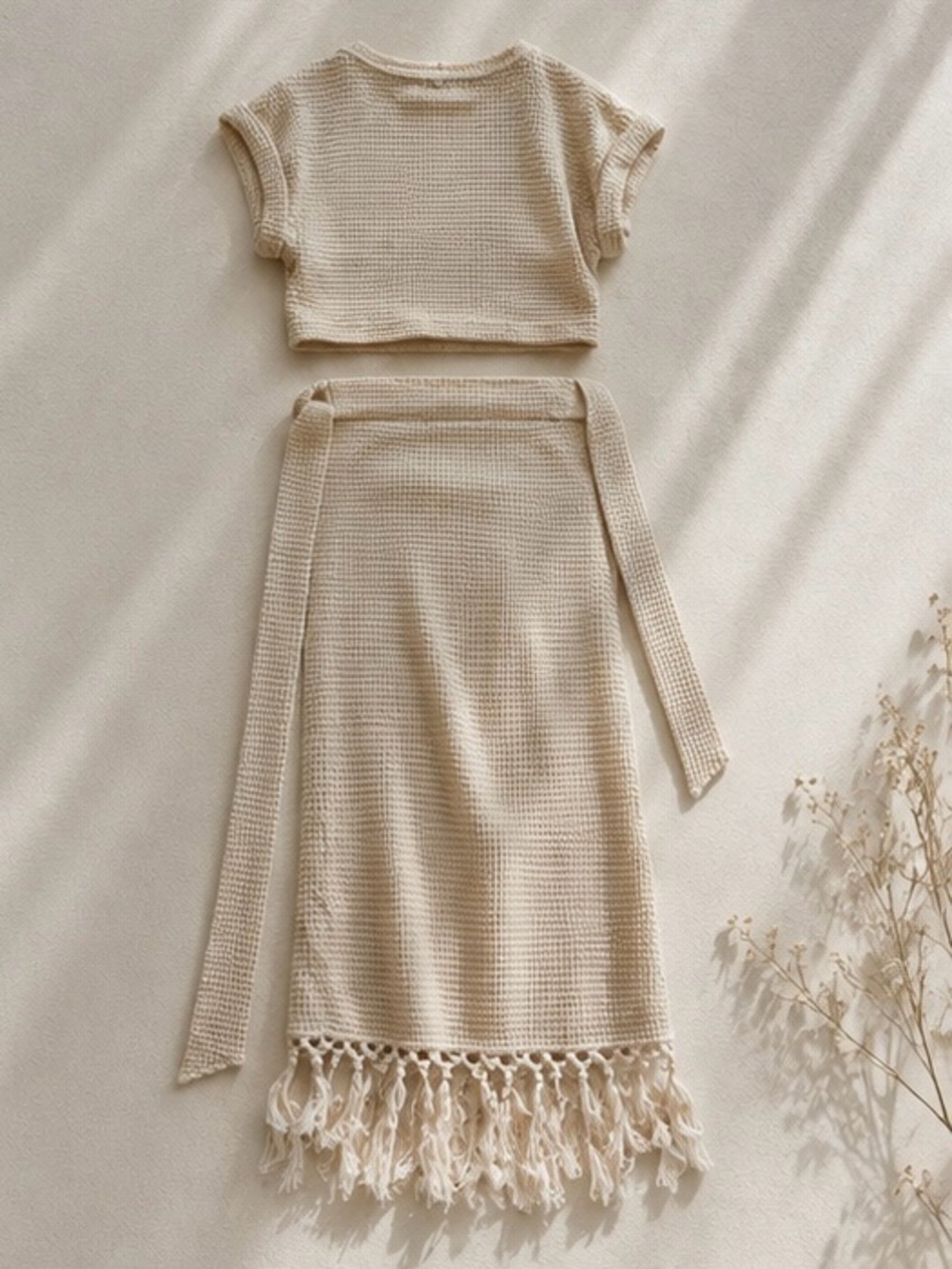 LIKE NEW Cream Knit Two-Piece Set with Fringe - Picture 3 of 3